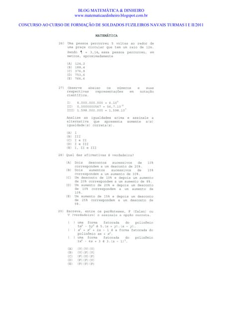 Prova de Matemática fuzileiro naval 2011
