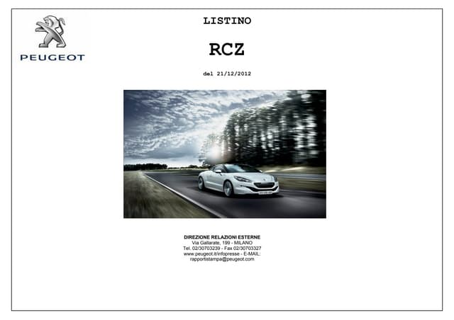 Listino prezzi Peugeot RCZ restyling