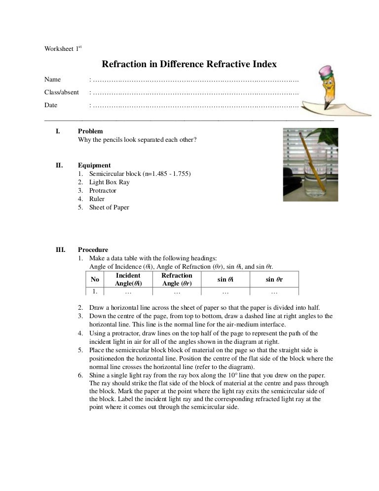 Worksheets Refraction Worksheet worksheet refraction in difference medium