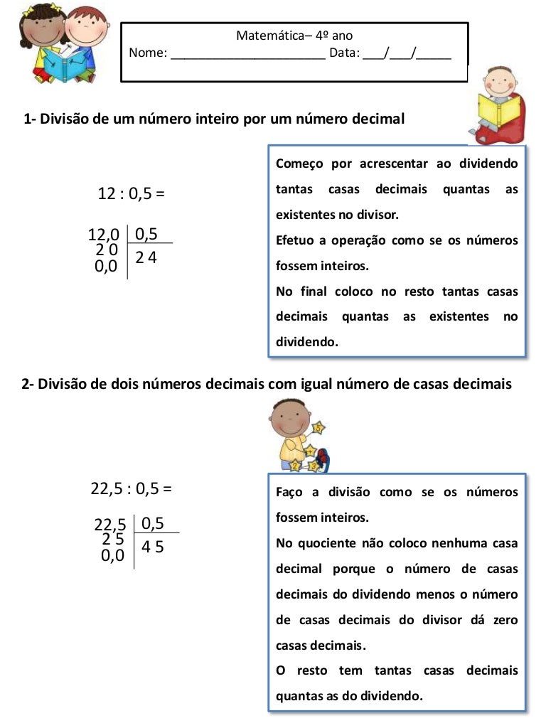 Regras da divisão com números decimais