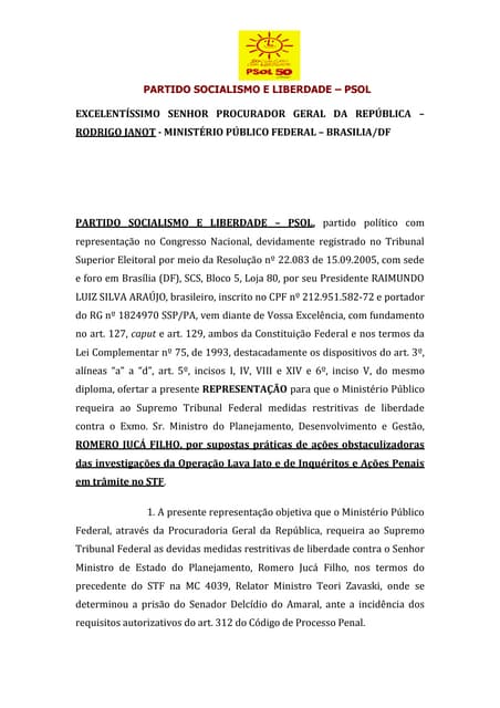 Representação contra Jucá