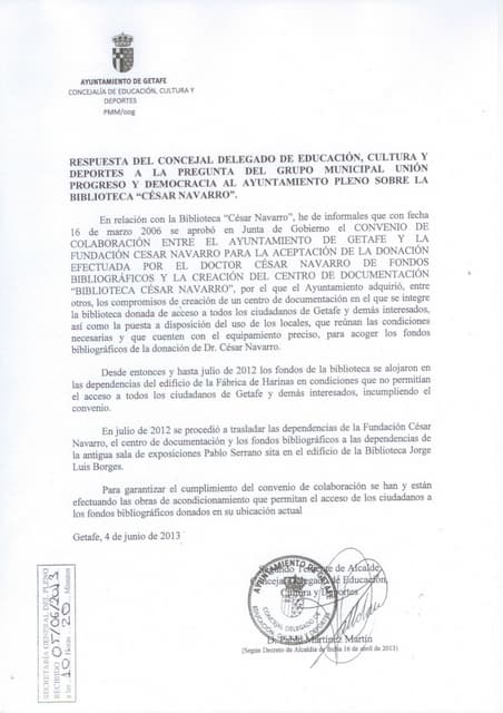 Respuesta a la pregunta sobrel la biblioteca del Dr. César Navarro