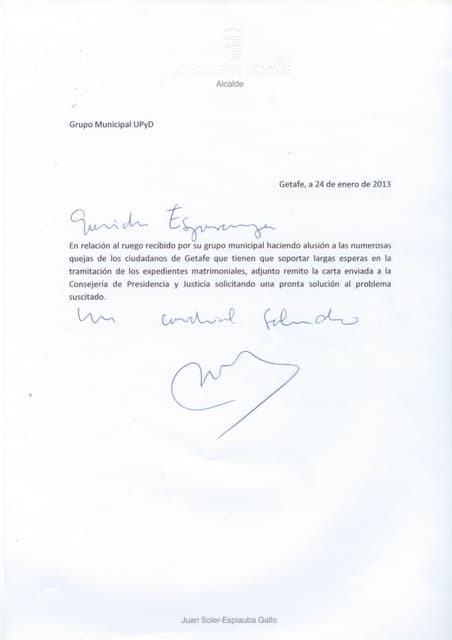 Respuesta al ruego sobre la lentitud del Registro Civil