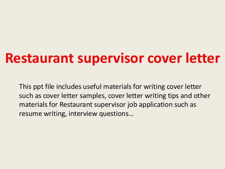 Cover letter workshop supervisor