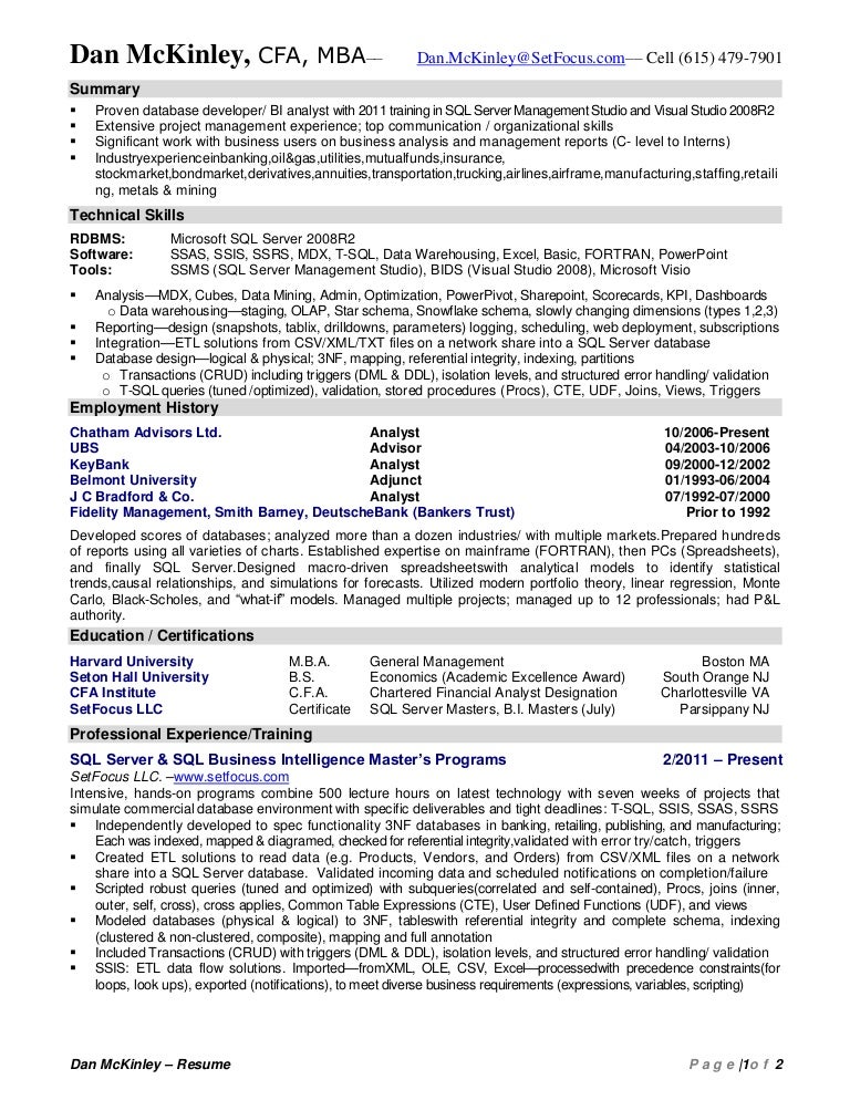 ssis sample resume