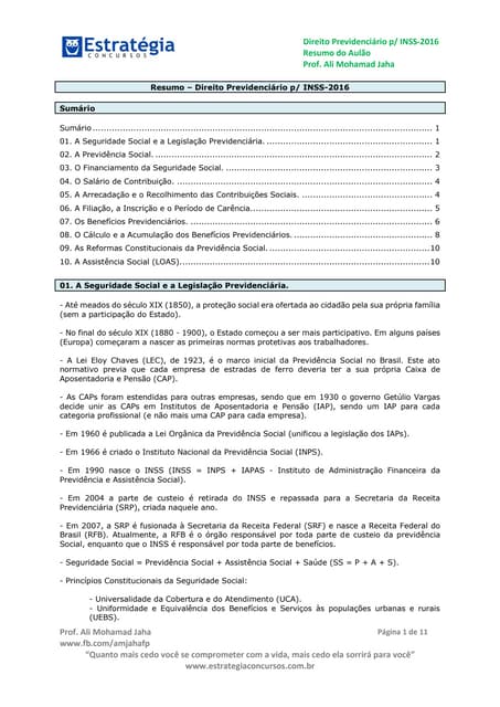 Resumo de Direito Previdenciário p/...