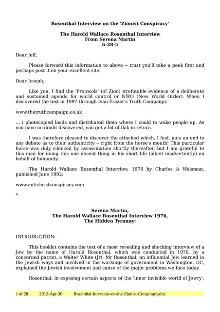 Zealot Files - Rosenthal Interview ...