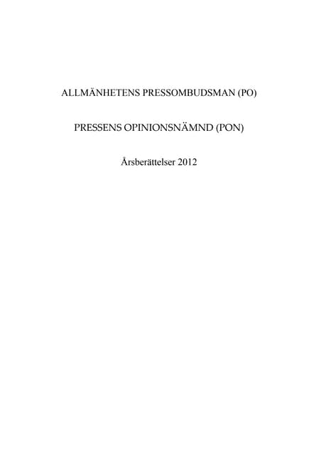 Åreberättelse Pressombudsmannen 2012