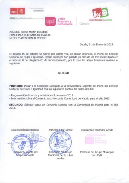 Ruego sobre el Consejo de la Mujer