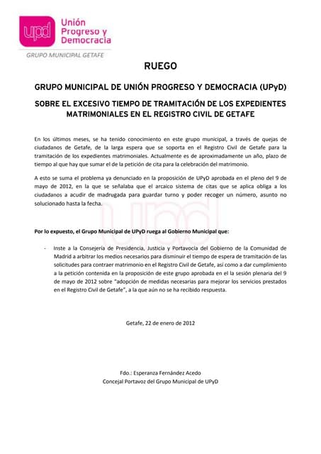 Ruego sobre la lentitud del Registro Civil