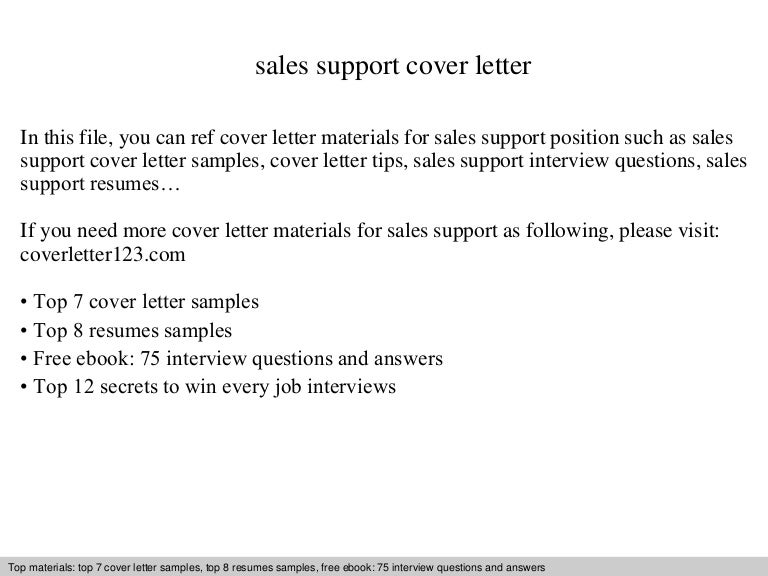Sales Support Cover Letter Sales Support Cover Letter