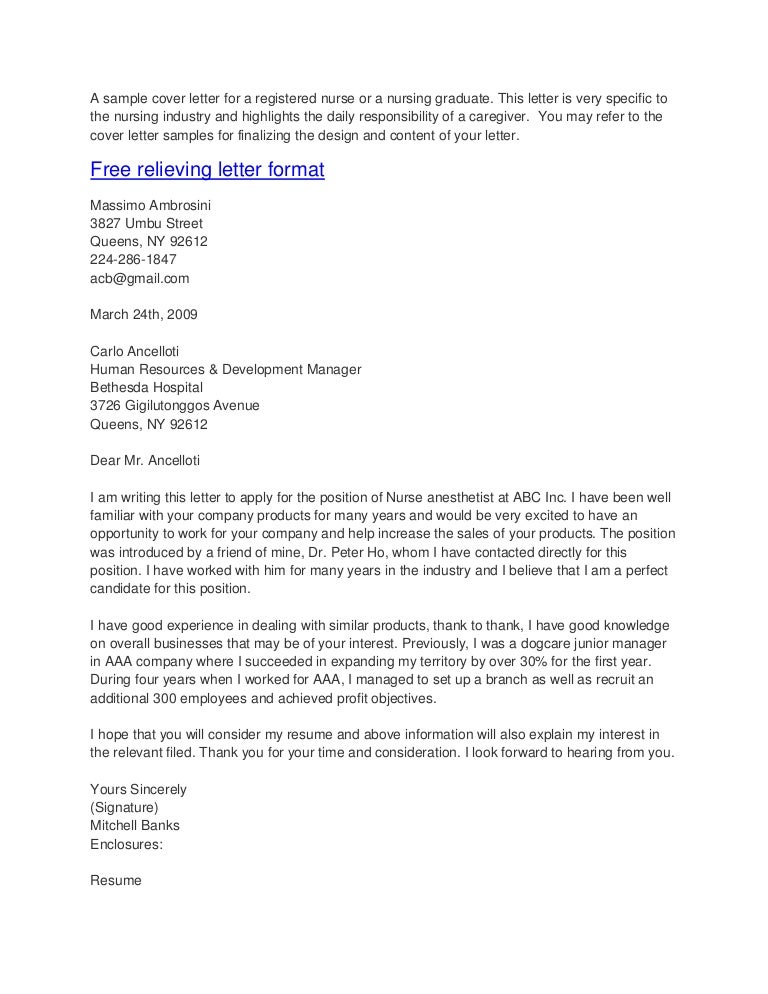 Nursing Cover Letter Sample | Monster.com Nursing cover letter template