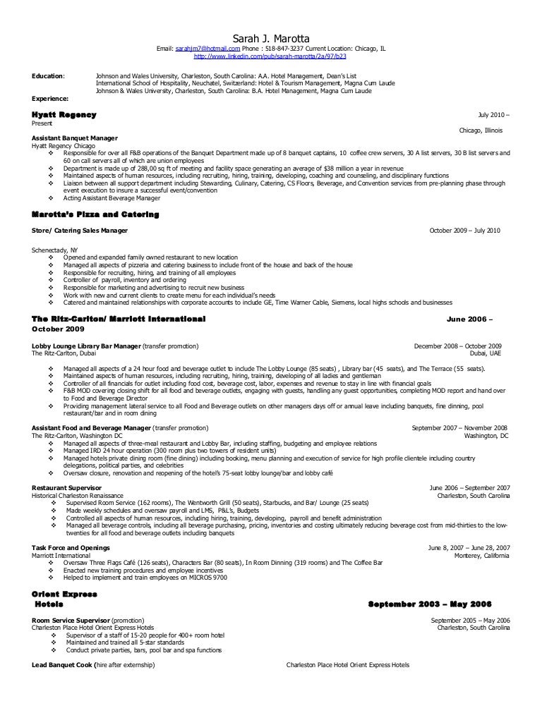 sample banquet manager resume