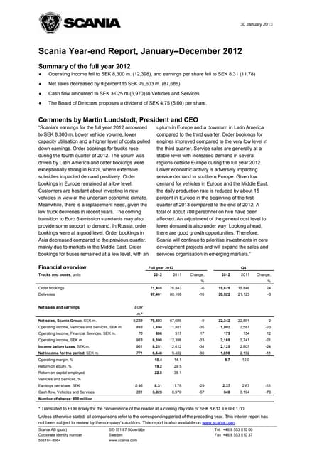 Scania Year-end Report, January-December 2012