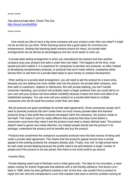 Selling Your Product Under a Privat...