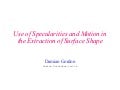 Computer Vision: Shape from Specularities and Motion