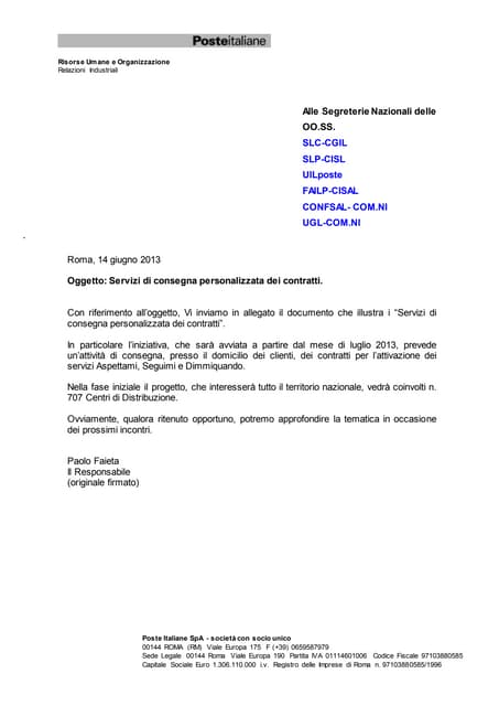 Servizio di consegna personalizzata dei contratti