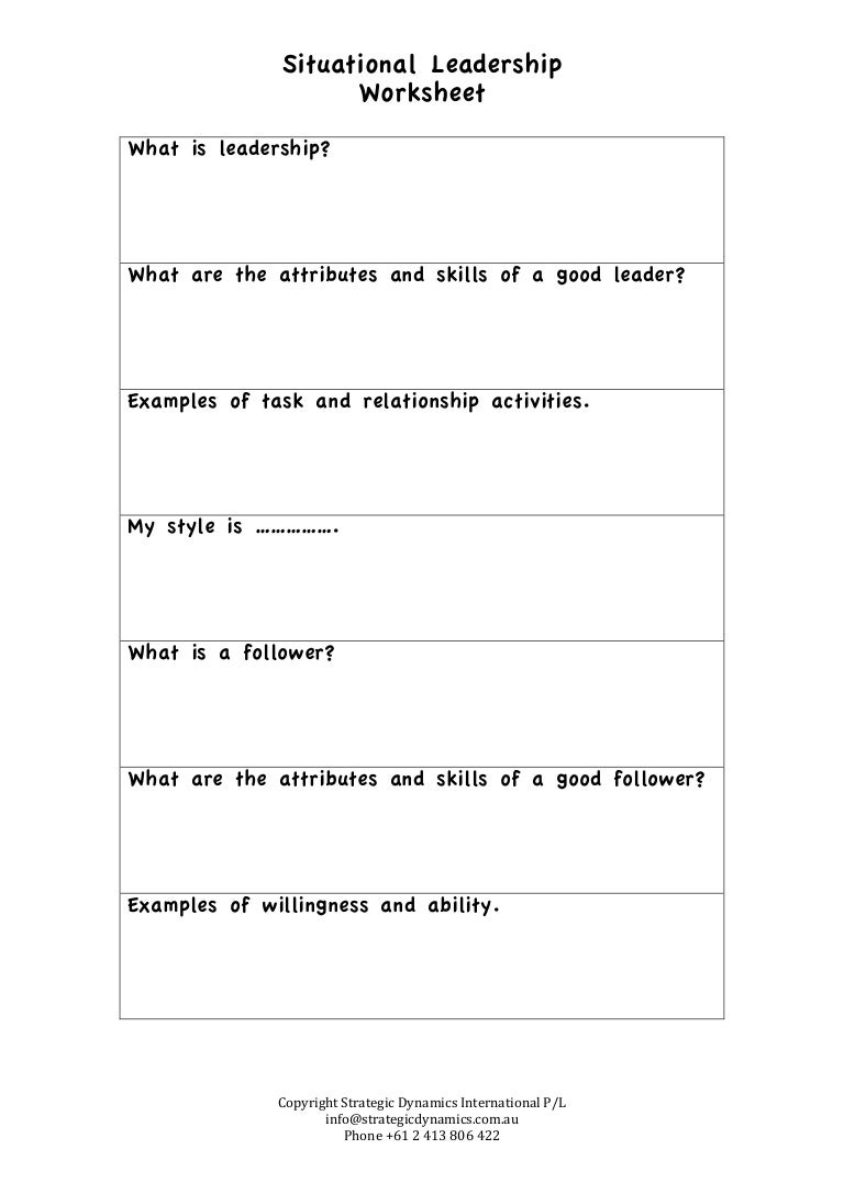 Printables Leadership Worksheets situational leadership worksheet