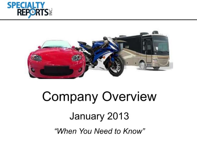 Specialty Reports, Inc. Company Overview