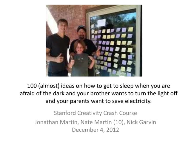 Stanford seelig creativity crash course assignment- 100 ideas for sleep problem