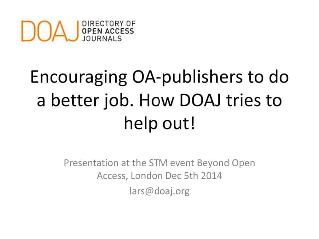 Encouraging OA-publishers to do a better job: how DOAJ tries to help out
