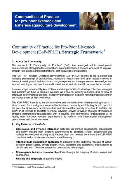 Community of Practice for Pro-Poor Livestock Development (CoP-PPLD). Strategic Framework 