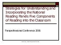 Strategies for Incorporating the National Reading Panels Five Components of Reading into the Classroom