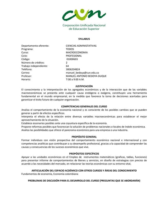 SYLLABUS - MACROECONOMÍA