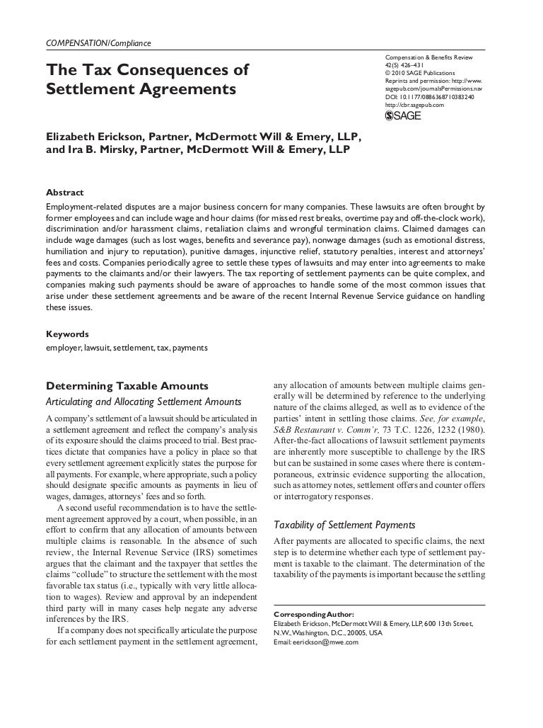 taxconsequencesofsettlementagreementsbyericksonandmirsky-121005173811 ...