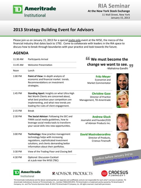 2013 RIA Strategy-Building Event for Advisors At NYSE