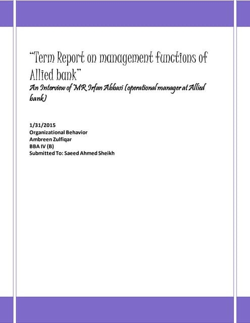 Term report on management functions...