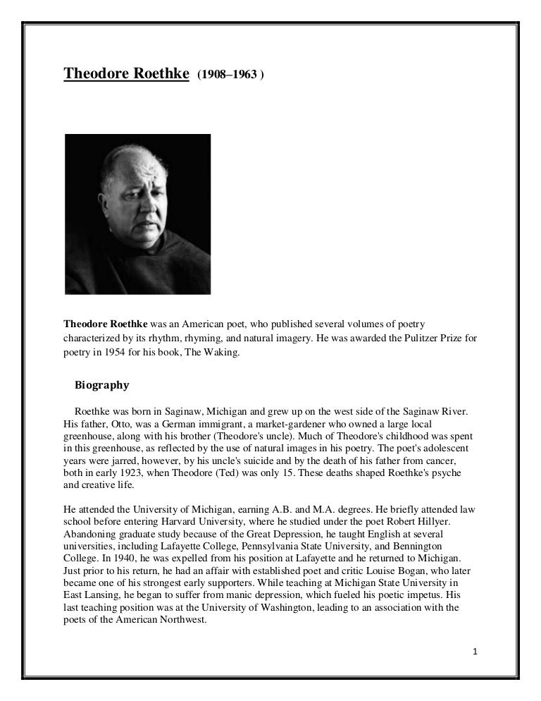 Theodore Roethke rose Theodore Roethke rose