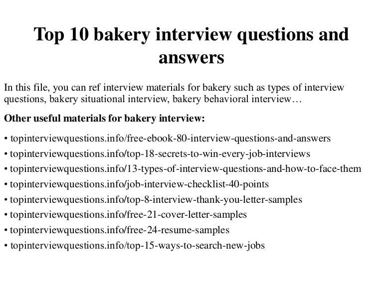 Top 10 bakery interview questions and answers