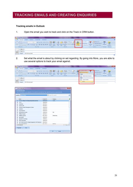 Tracking emails and creating enquiries