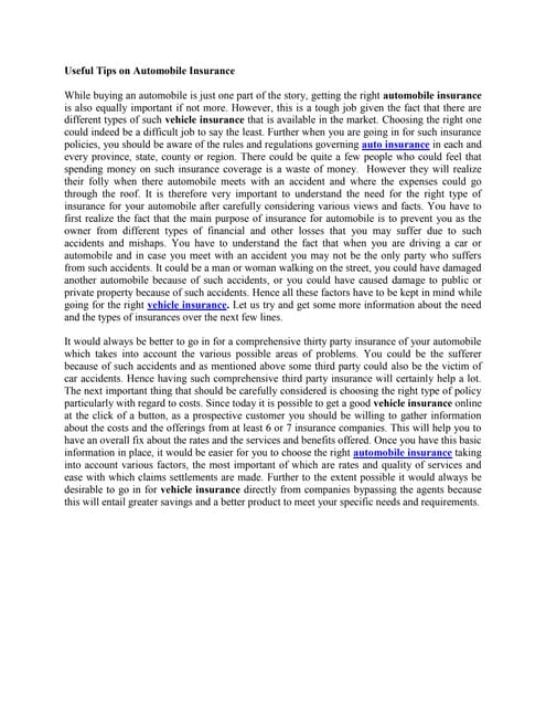 Useful Tips On Automobile Insurance