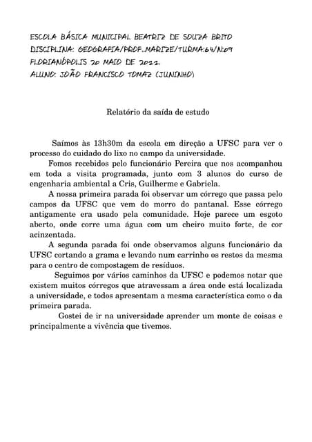 Relatório Saída de Estudo