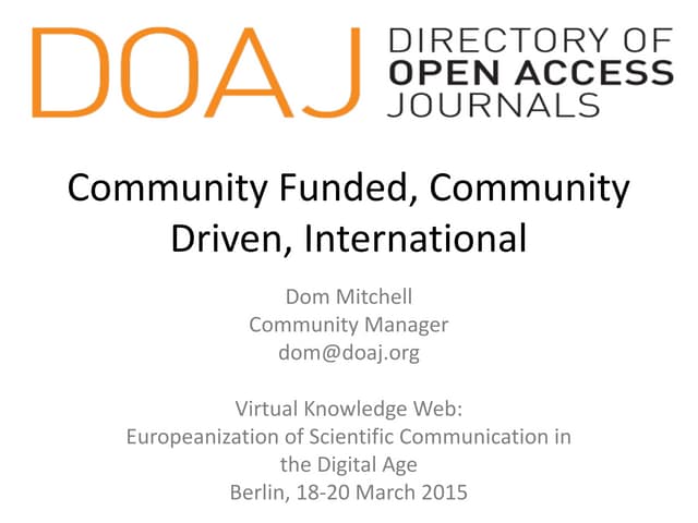 DOAJ: community funded, community driven, international