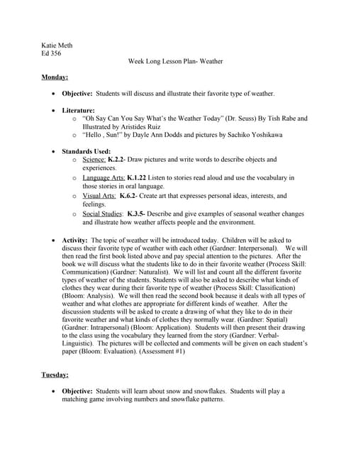 Fourth grade worksample -weather unit