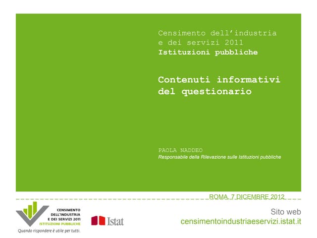 P. Naddeo – Censimento delle istituzioni pubbliche. Contenuti informativi del questionario 