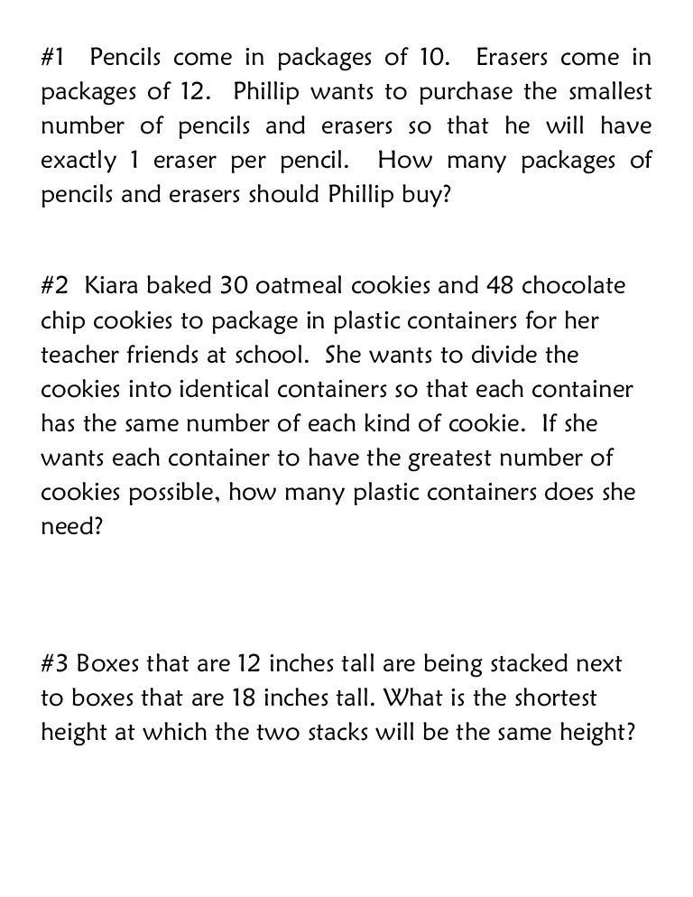 Worksheets Gcf And Lcm Word Problems Grade 4 gcf and lcm worksheets word problems least common multiple 5th grade common