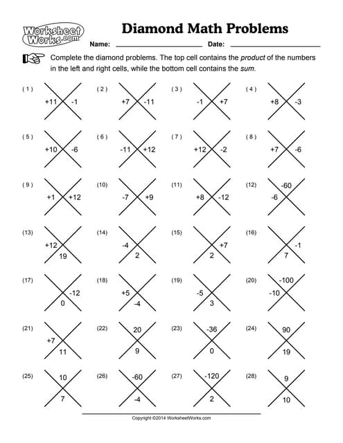 Printables Worksheet Works Answer Key worksheet works diamond math problems 1