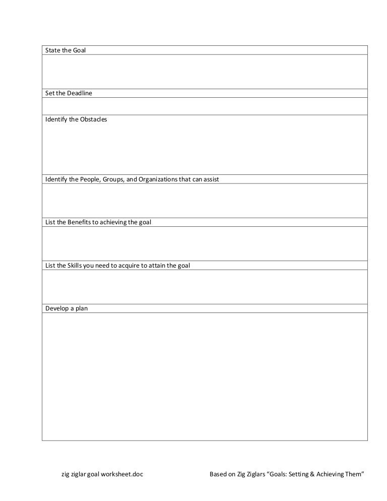 Printables Smart Goal Worksheet Pdf zig ziglar goal worksheet