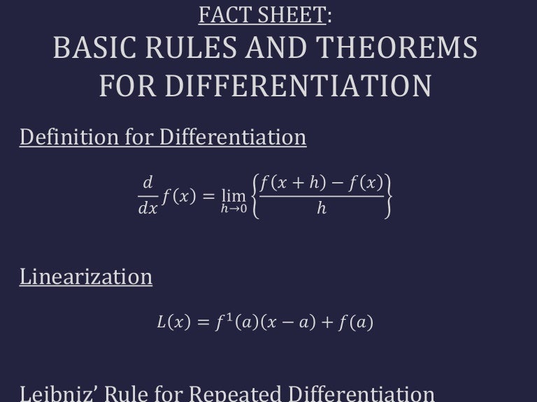 Basic Rules & Theorems for Differentiation