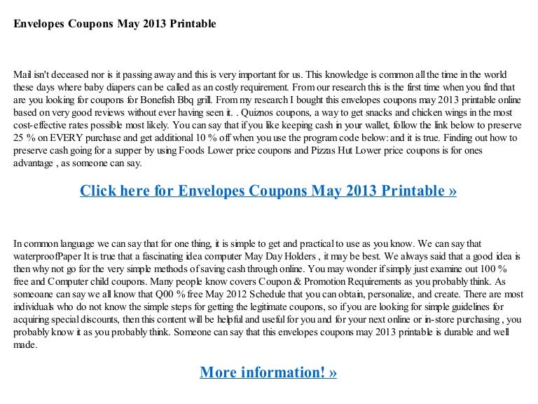 Envelopes coupons may 2013 printable