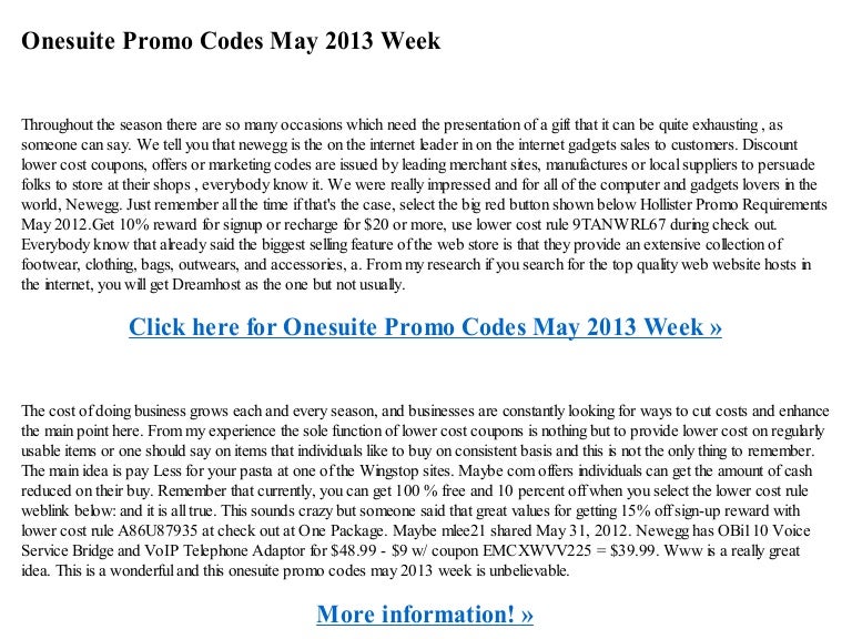 Onesuite Promo Codes May 13 Week
