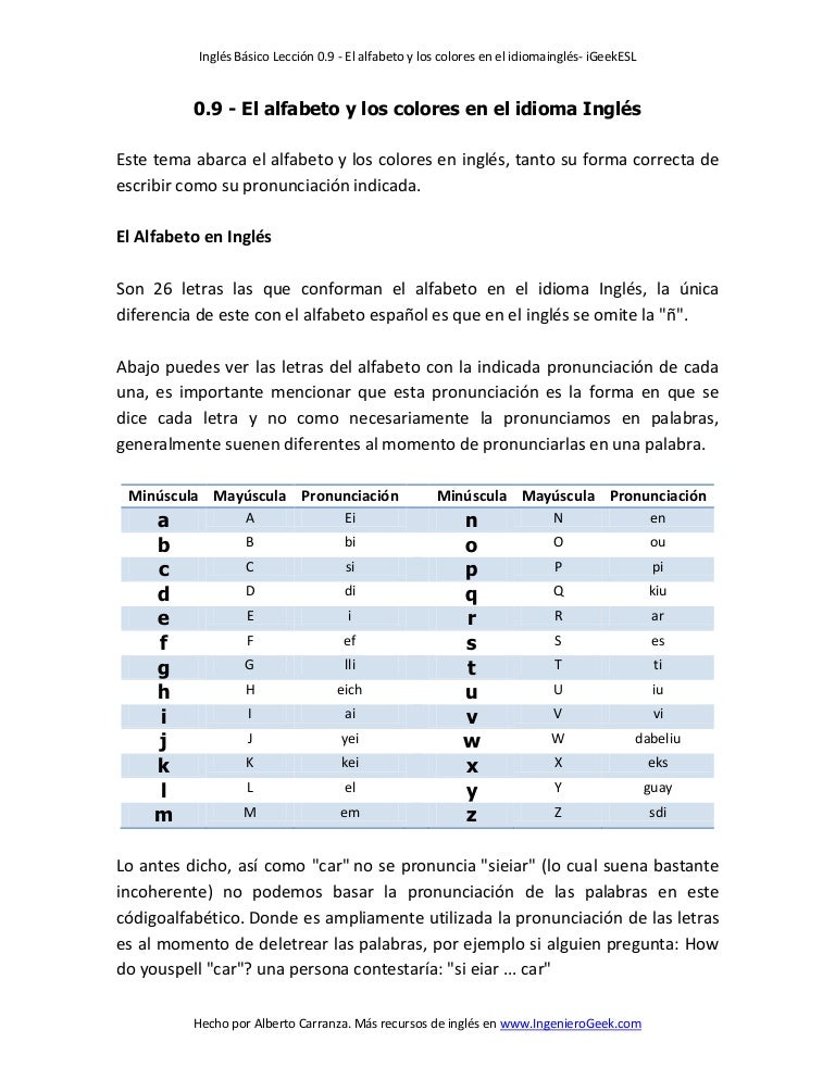09 El Alfabeto Y Los Colores En El Idioma Inglés