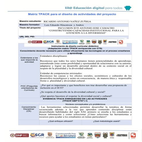 Planificación modelo TPACK | PDF