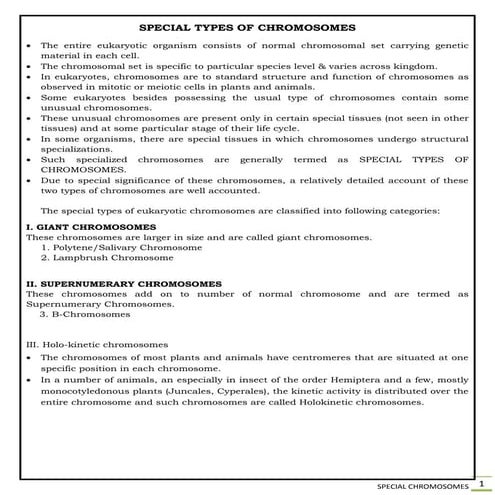 1. Special chromosomes - Introduction