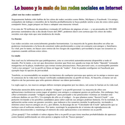 0. lo bueno y lo malo de estar en facebook