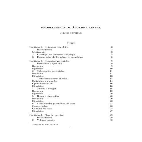 Problemario de Álgebra Lineal